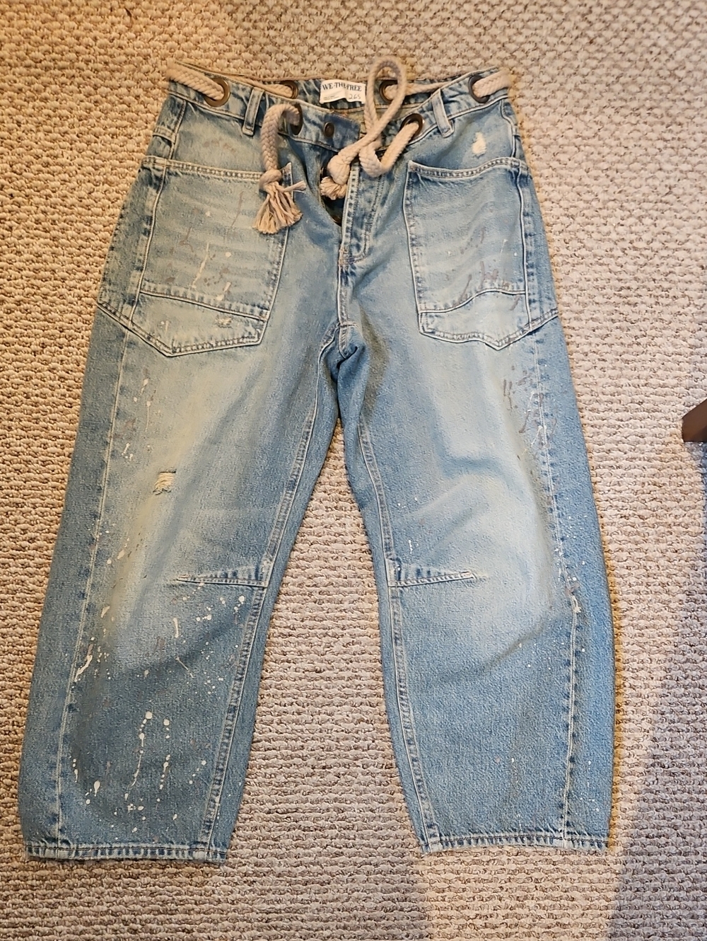 Free People We The Free Moxie Barrel Jeans Paint Splatter 26s 26 Short Petite